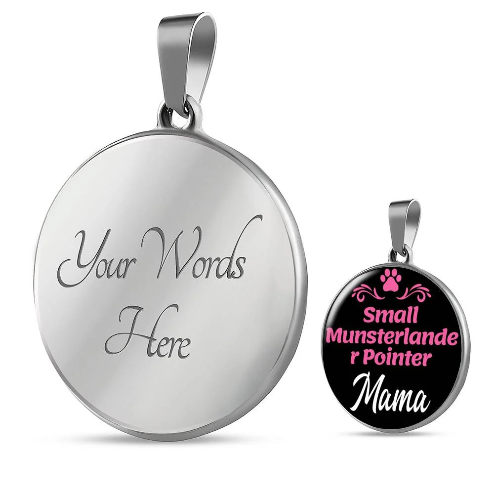 Small Munsterlander Pointer Mama Circle Pendant Necklace Stainless Steel 24 Inc